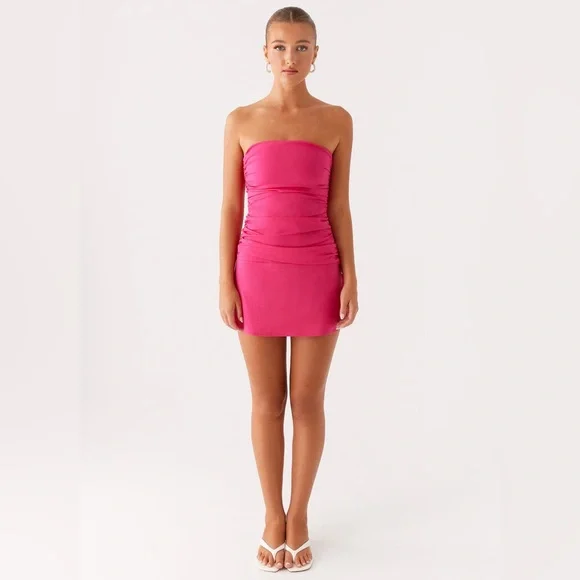 NWT PepperMayo | S | Terra Gathered Mini Dress - Fuchsia - Picture 4 of 8